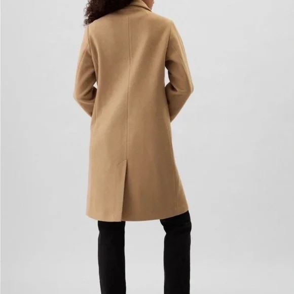 GAP Relaxed Long Topcoat Camel Wool Blend Double Breasted Size L NWOT - Picture 2 of 7